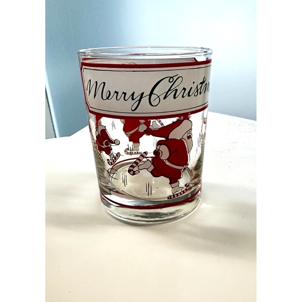 Georges Briard Santa Merry Christmas MCM Double Old Fashioned Vintage Glass
